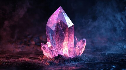 Obraz premium Glowing crystal cluster on a dark surface.