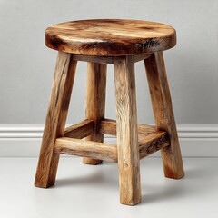 Polished wooden stool with antique tone high resolution image