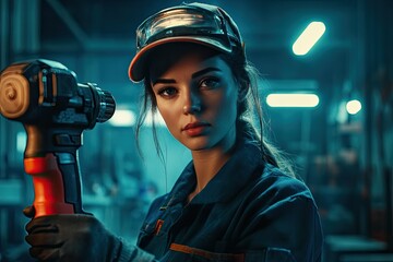 Pixel Perfect Picture of Front View Woman Working with Drill