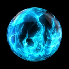 Blue flame sphere isolated on a black background