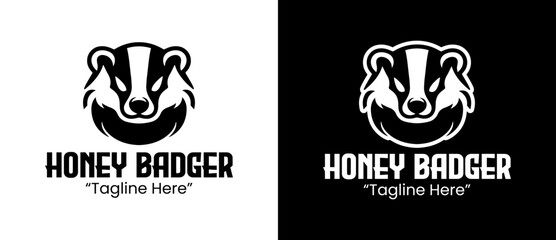 Bold Honey Badger Logo Design with Strong Shapes and Monochromatic Color Scheme for Branding