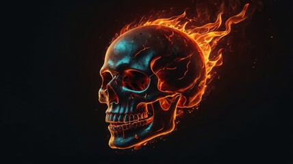 Fiery skull graphic on dark background