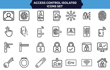 Secure Access Control Icon Set Collection of Isolated Vector Icons with Face ID, Biometric Security, Smart Lock, Keypad Entry, Turnstile, Barrier, Magnetic Key, and Mobile Authentication for Safety 