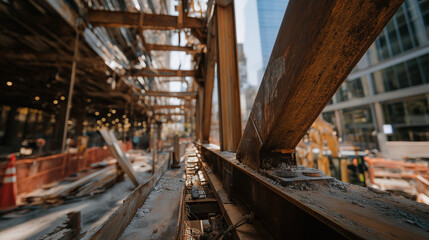 Steel frame structure in progress, showcasing modern industrial design and precision engineering.