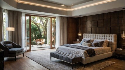 Luxurious bedroom with patio access