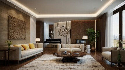 Fototapeta premium Spacious, modern living room interior design