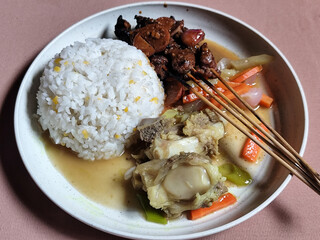 Goulash satay. Sate gulai is a traditional Indonesian culinary menu, curry satay cooked using spices.