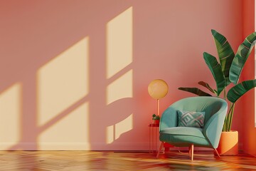 Living Room Interior House Floor Template Background Mock Up Design Copy Space 3D Render