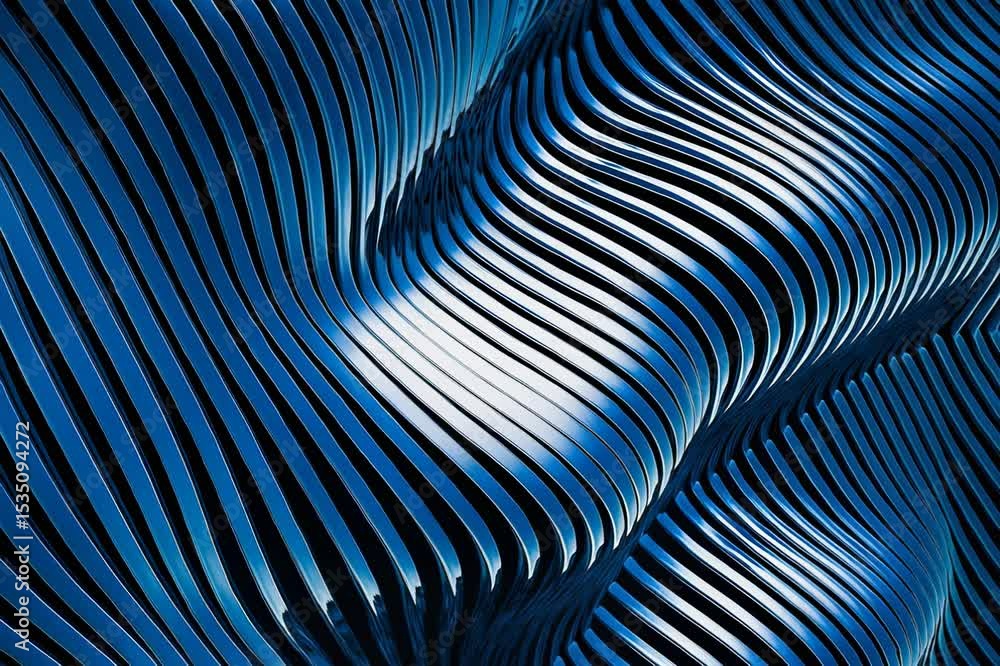 Poster artistic patterns create mesmerizing waves in blue tones at an urban architecture site