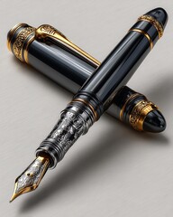 Premium fountain pen on textured white background high resolution image