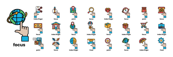 collection of icons for various things including a hand pointing