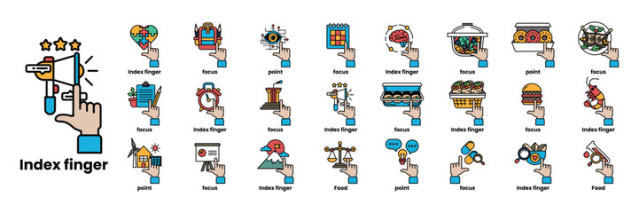 Obraz premium collection of icons for various things including a hand pointing