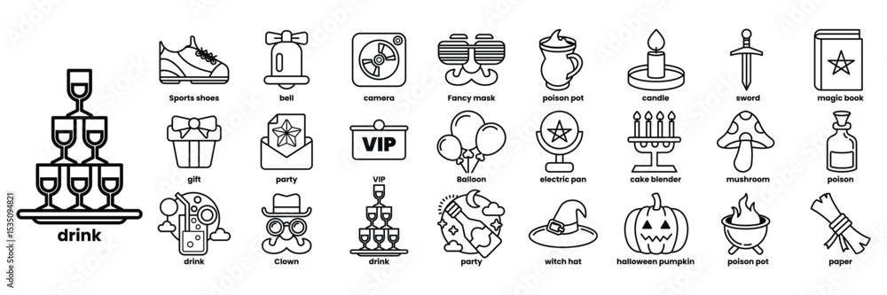 Poster a collection of symbols and icons for a party or event