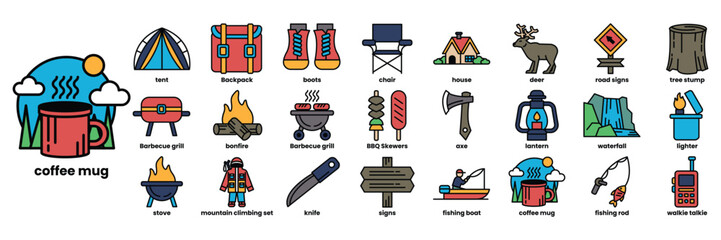 A collection of icons for camping and outdoor activities