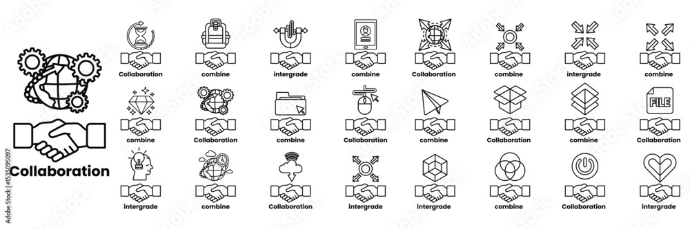 Fototapete set of illustrations in the concept of hands of people checking hands and things in line art style