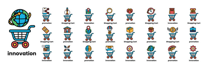 Set of illustrations in the concept of Carts and items in line art style