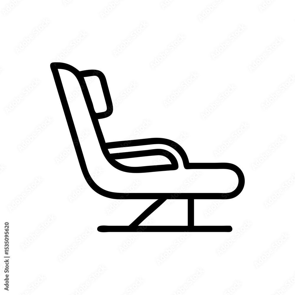 Aufkleber outline drawing of a single seat with armrests and headrest on a stand in side profile view design