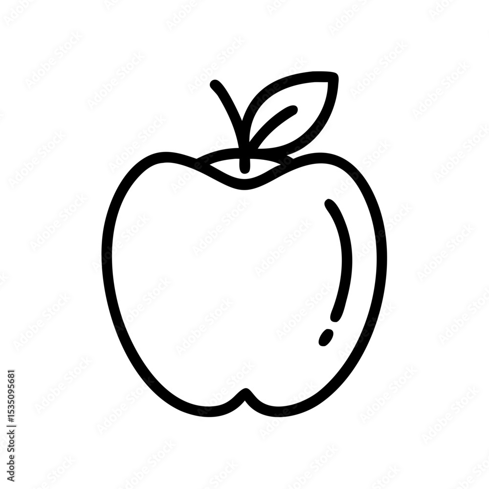 Aufkleber simple line drawing of a fruit with a leaf and stem isolated on a white background for design use