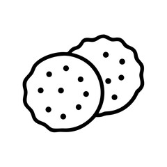 Depiction of two round baked goods with dark spots in a simple black and white line drawing style