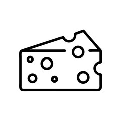 A drawn cheese wedge with holes in black outline on a white background is displayed here nicely