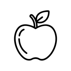 A simple outline drawing of a fruit with a leaf and stem on top in black and white style