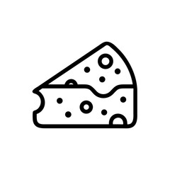 Outline drawing of a triangular piece of cheese with holes on a white plain background image here