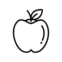 Simple line drawing of a fruit with a leaf and stem isolated on a white background for design use