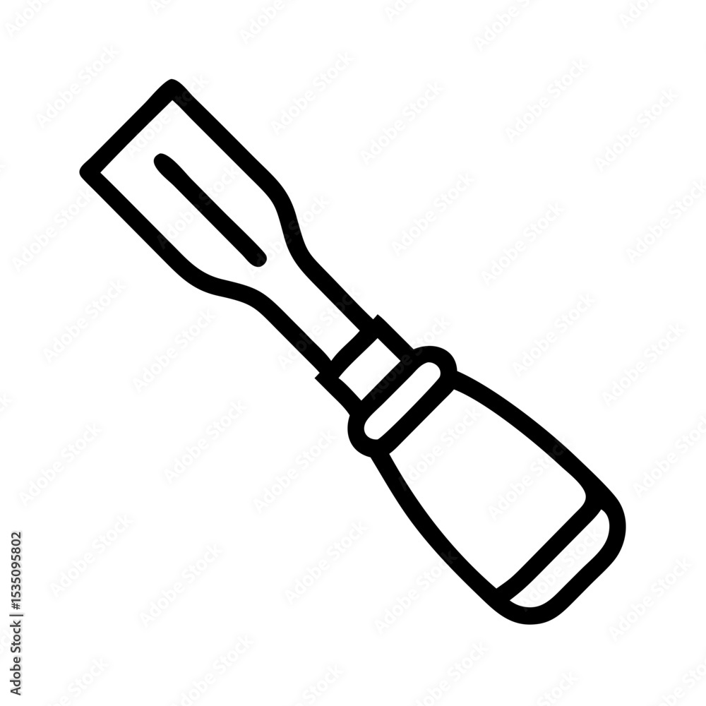 Poster depiction of a woodworking tool with a blade and handle shown in simple outline style image format