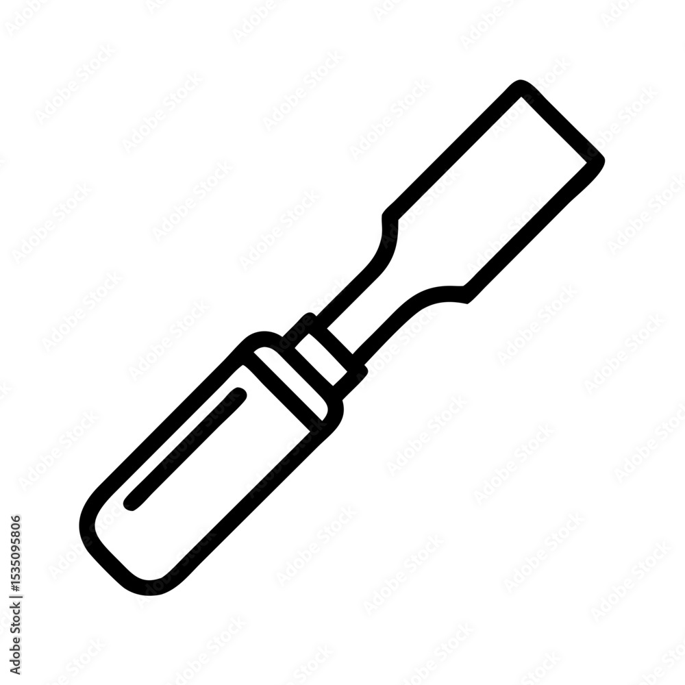 Poster depiction of a woodworking hand tool with a handle and a flat blade in a simple outline style
