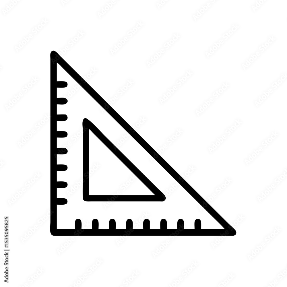 Poster isolated right triangle ruler with inner shape and markings for precise measurements shown here