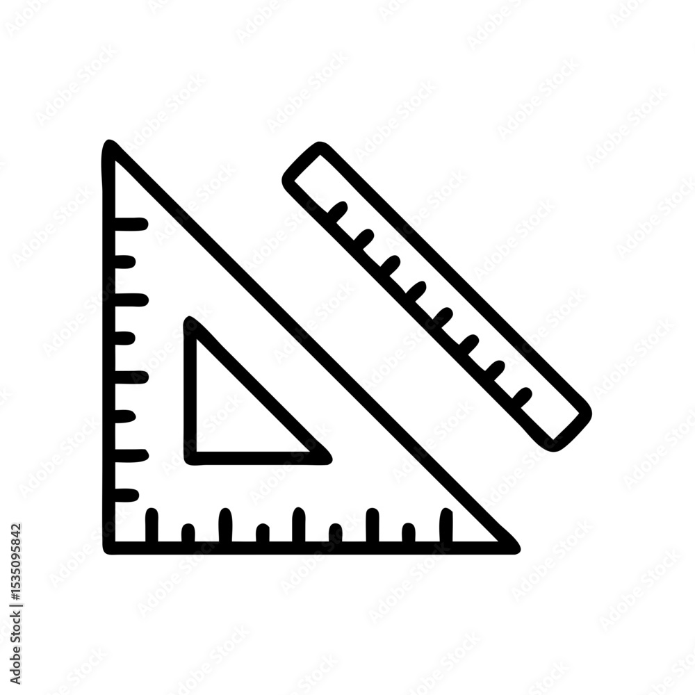 Poster Outline drawing of a set square and ruler for measuring and drawing straight lines and angles precisely