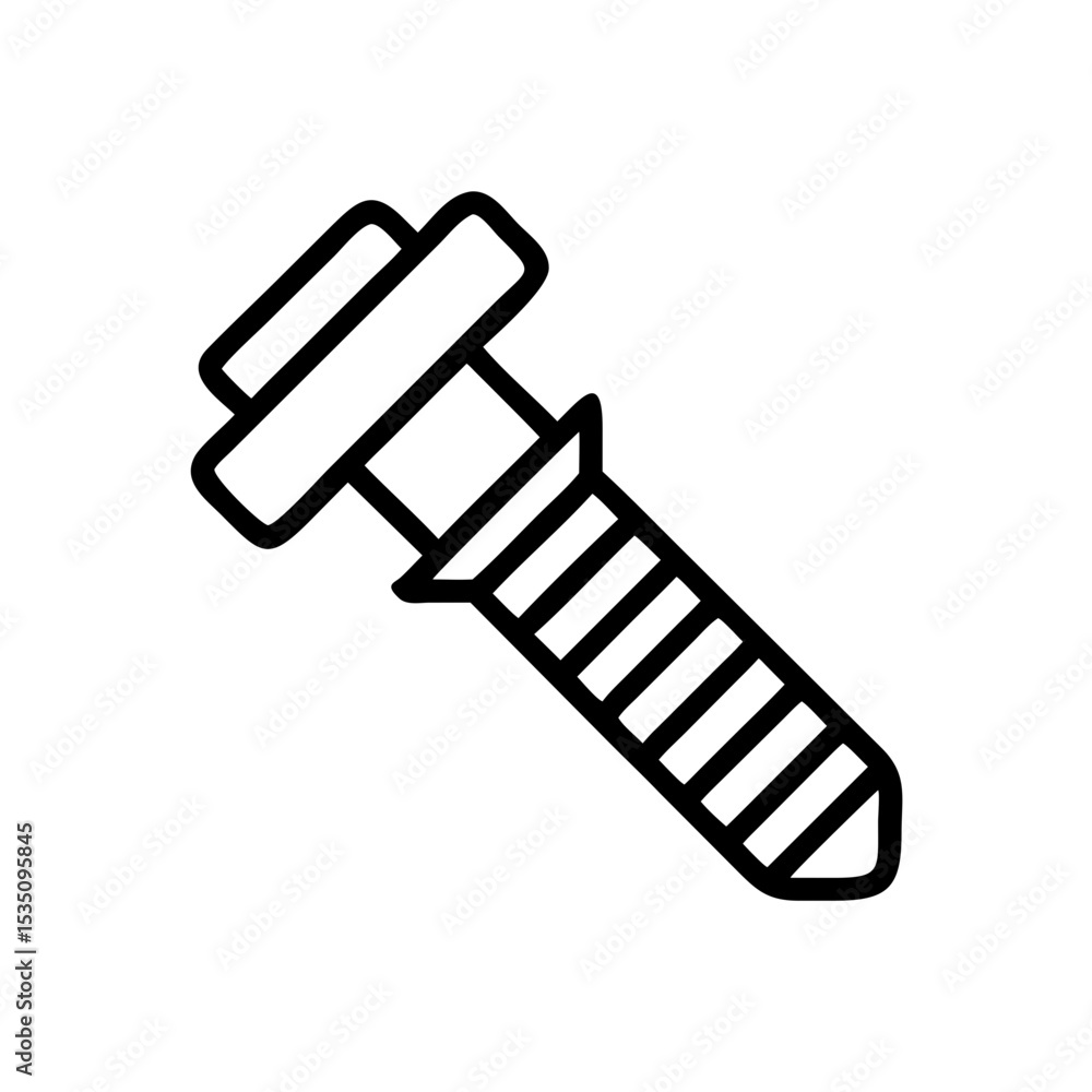 Poster a simple graphic of a bolt with a square head and threaded shaft on a white background design