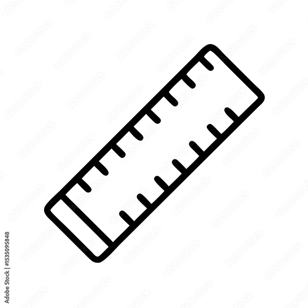 Poster simple graphic showing a black outline of a ruler with markings for measurement on a white backgroun