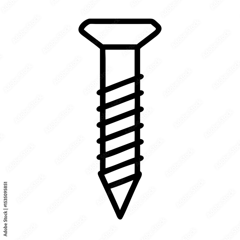 Poster a simple graphic of a screw with a flat head and a pointed tip isolated on a white background design