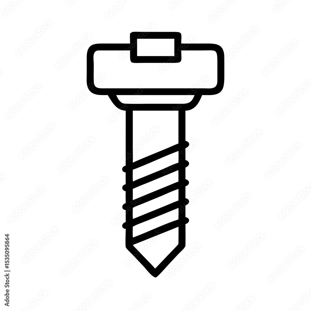 Poster a simple graphic showing a fastener with a square head and a pointed tip, isolated on white, outline
