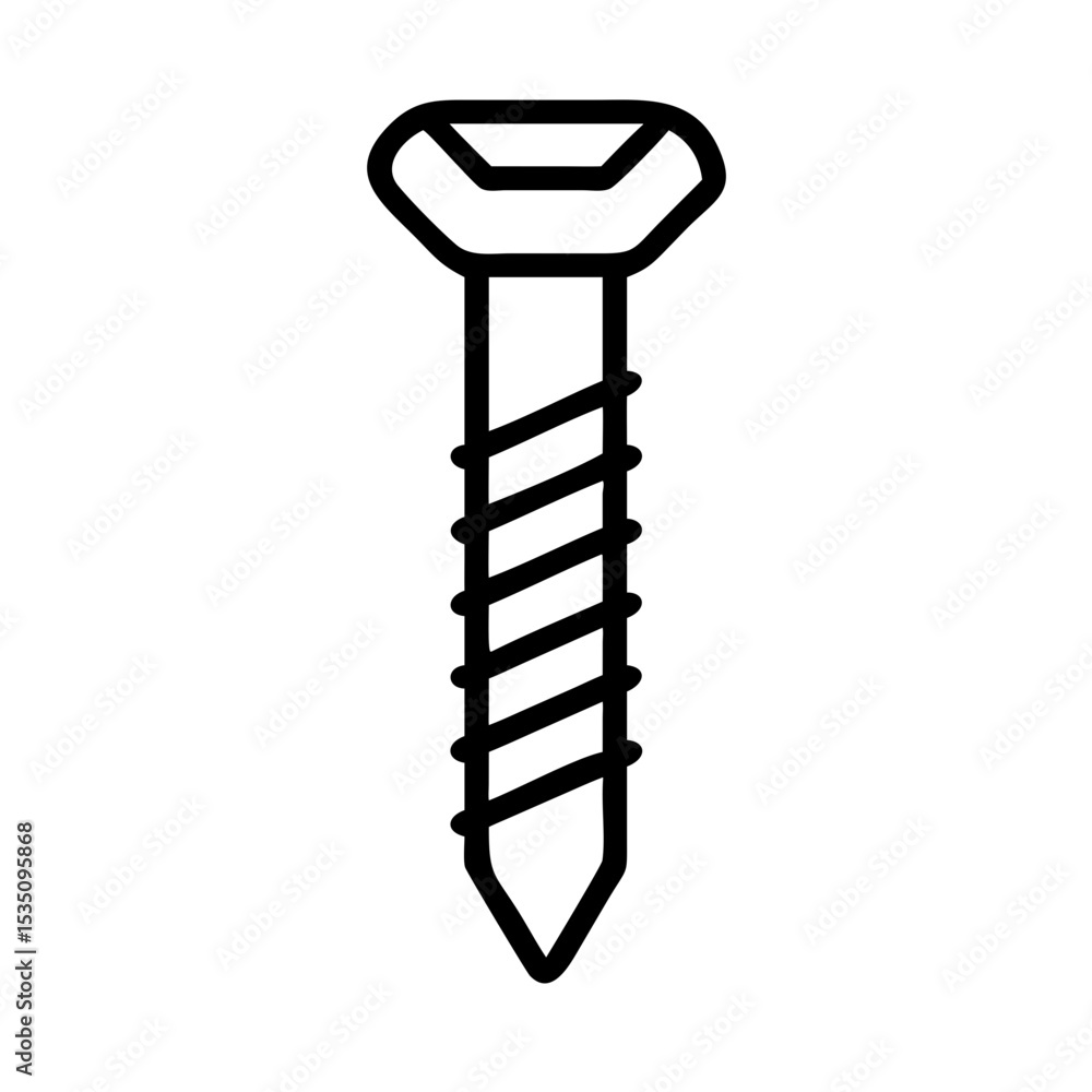 Poster a simple graphic showing a screw with a pointed tip and a threaded body isolated on white background