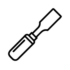 Depiction of a woodworking hand tool with a handle and a flat blade in a simple outline style