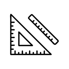 Outline drawing of a set square and ruler for measuring and drawing straight lines and angles precisely