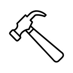 A simple outline drawing of a black and white claw hammer with a wooden handle tool object design