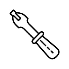 A simple graphic showing a hand tool with a handle and a flat head isolated on a white background