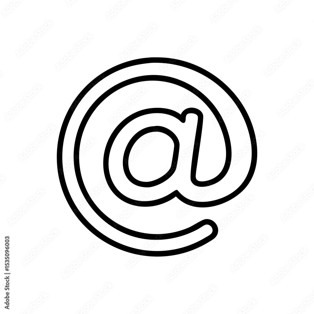 Poster A simple outlined at symbol in black and white is displayed in the center of the frame view here
