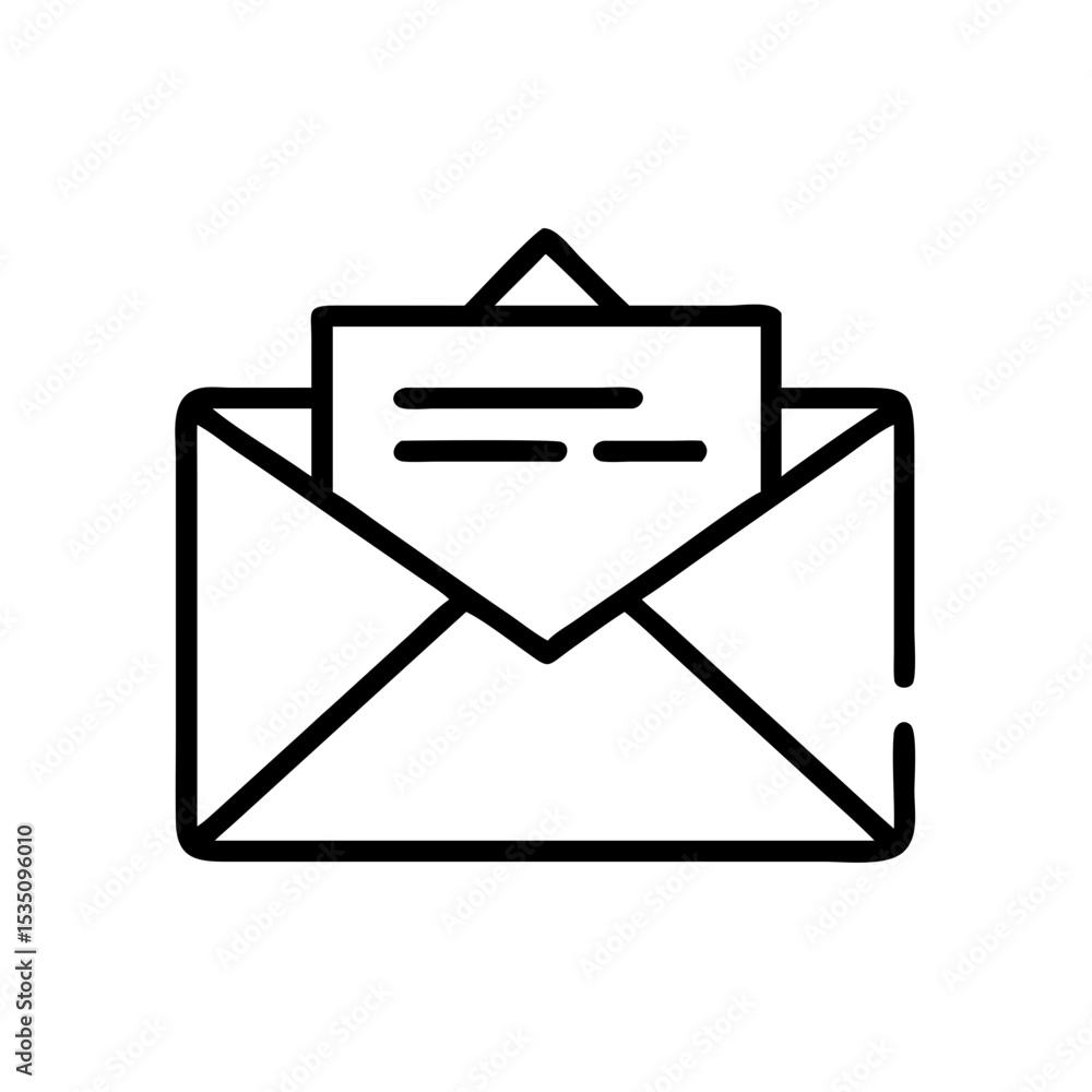 Poster opened envelope with a letter inside in a simple outline style drawing for communication purposes he