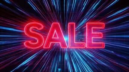 neon text Sale on Blue background - Powered by Adobe