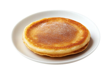 Stack of golden brown fluffy Korean Hotteok pancakes lightly dusted with powdered sugar, isolated on white transparent background, concept of breakfast or dessert