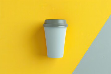 Premium Quality Picture of Disposable Coffee Cup in Yellow Gray Colors Top View
