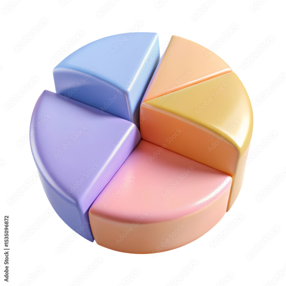 Poster pastel color pie chart 3d rendering plastic style icon isolated on a transparent background