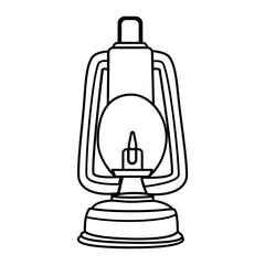 Kerosene Lamp Illustration with Black and White Line Art, Perfect for Coloring Books, Educational Materials, Retro Decorative Elements, or Vintage Designs
