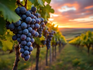 Red wine grapes in vineyard