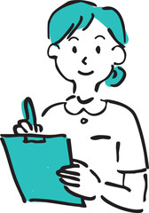 Smiling female nurse writing on a clipboard – medical illustration