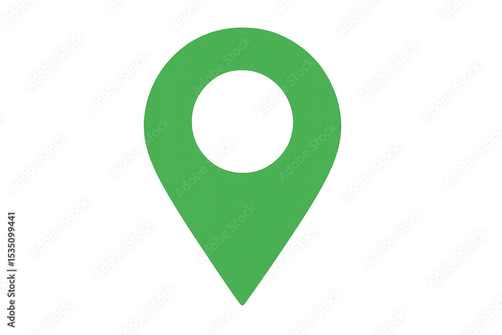 Poster green location pin icon on a transparent background, representing precise positioning and navigation